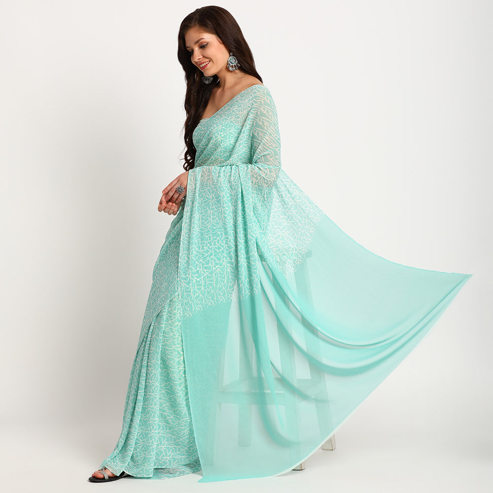 Pure Georgette Saree| Blue doodle