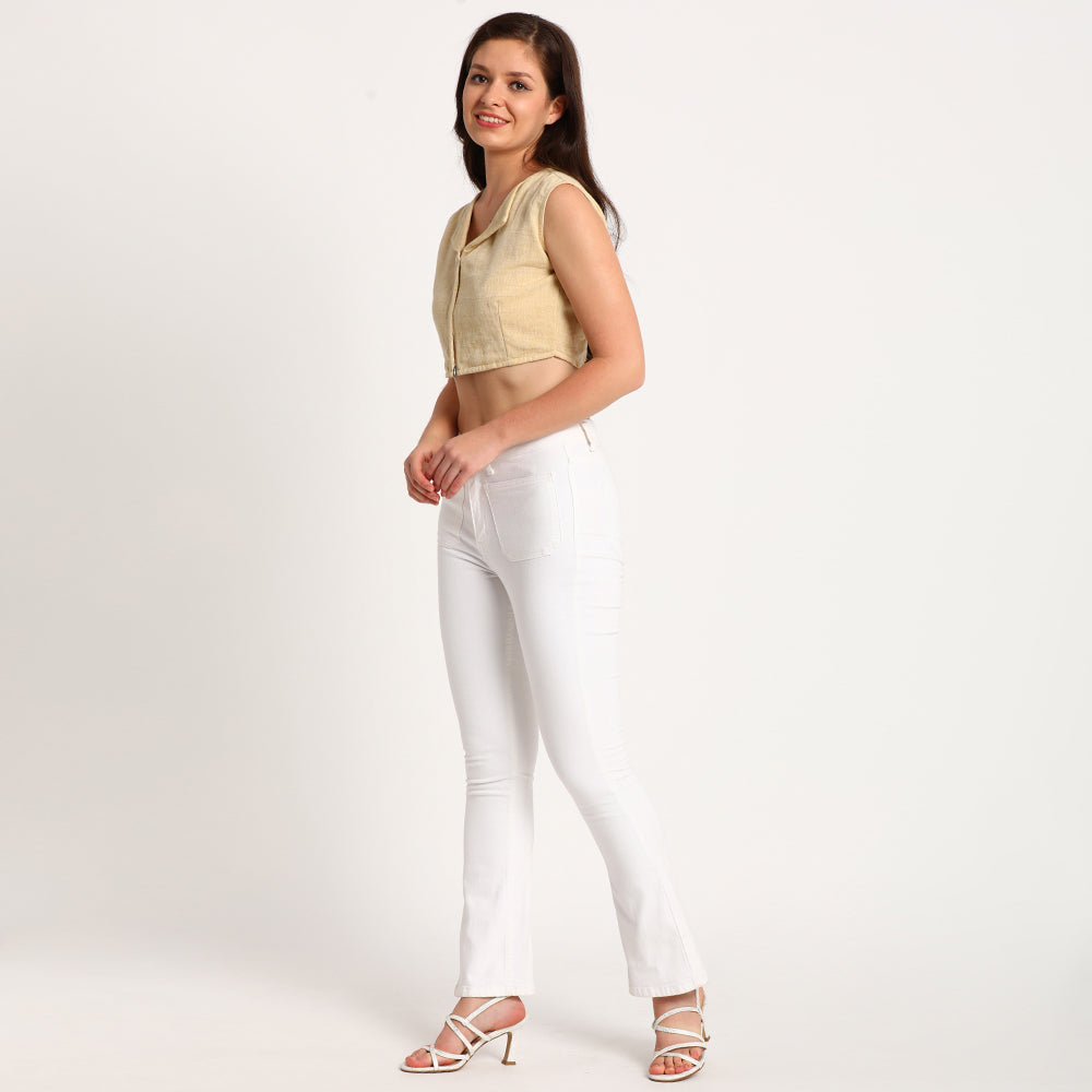 Yellow kala cotton| Flat collar crop top
