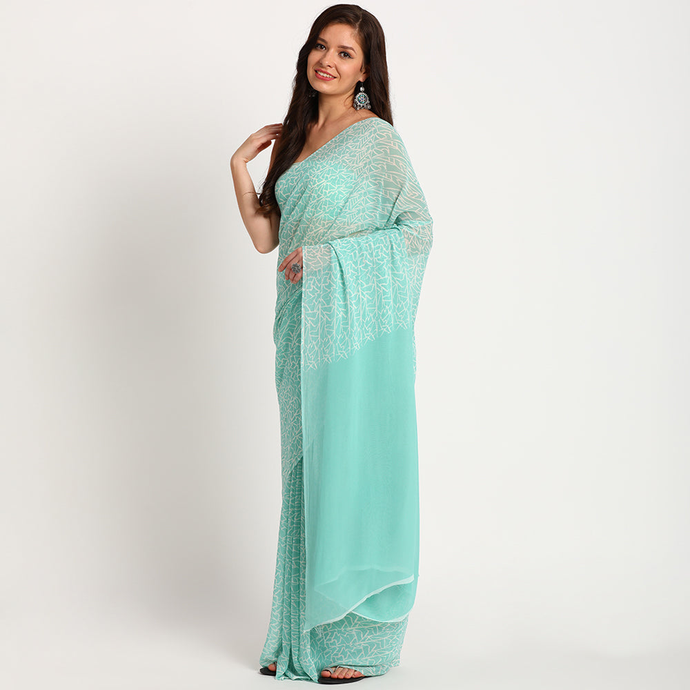 Pure Georgette Saree| Blue doodle