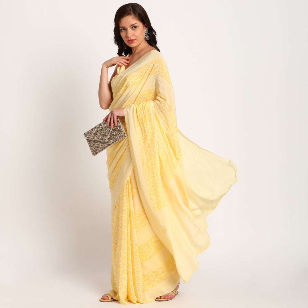 Pure Crepe Saree | Yellow doodle |Lines
