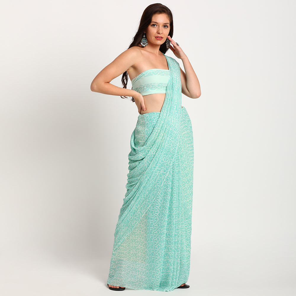 Pure Georgette Saree| Blue doodle
