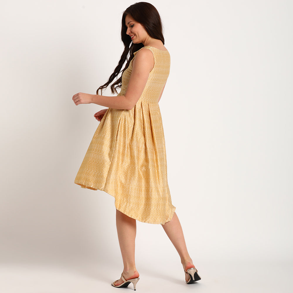 Yellow Doodle | Flat collar dress long