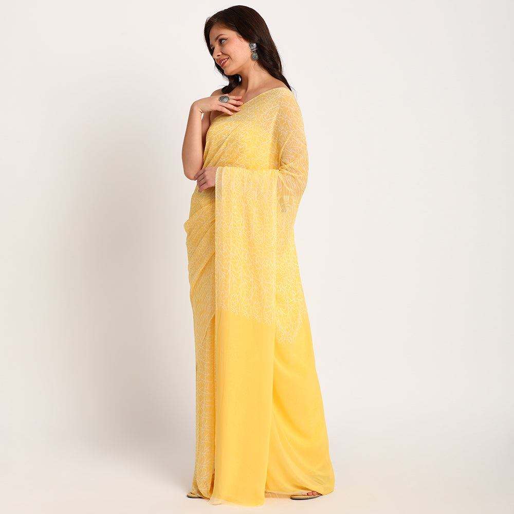 Pure Georgette Saree| Yellow doodle