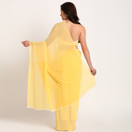 Pure Georgette Saree| Yellow doodle