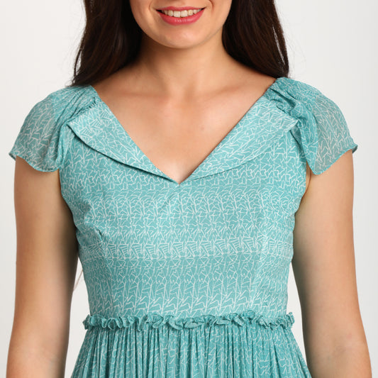 Blue Doodle | Wide collar long dress