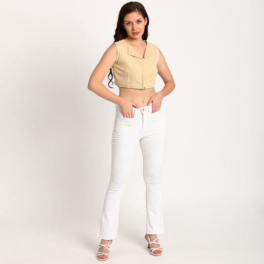 Yellow kala cotton| Flat collar crop top