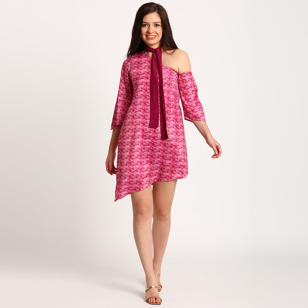 Pink Spring| Signature scarf collar dress