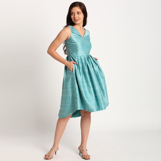 Blue Doodle | Flat collar dress long