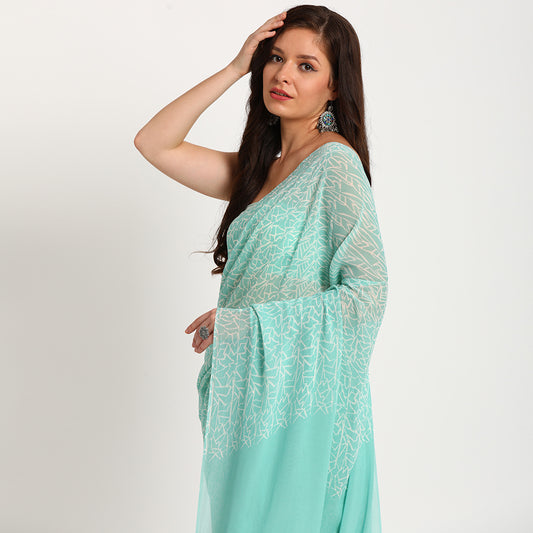 Pure Georgette Saree| Blue doodle