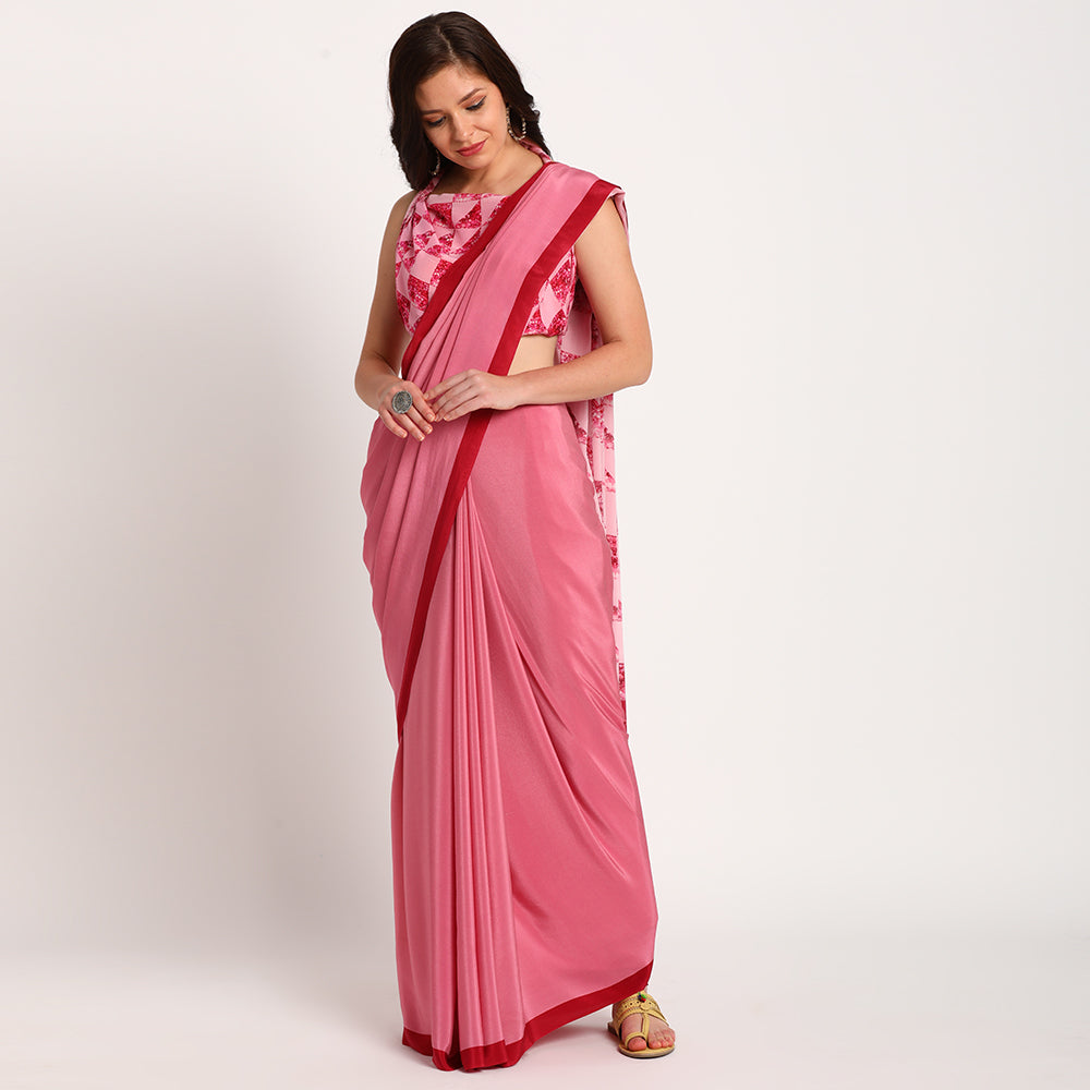 Pure Crepe Saree| Pink Spring| Grid