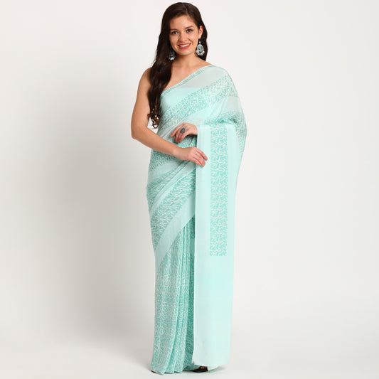 Pure Crepe Saree |Blue doodle| Lines