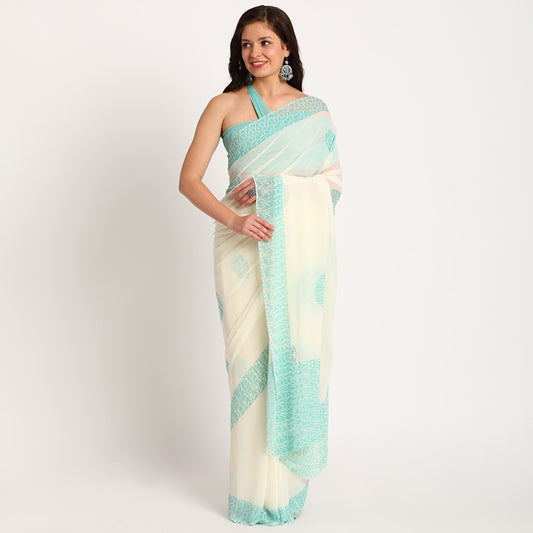 Pure Georgette Saree| Blue Doodle| Polka