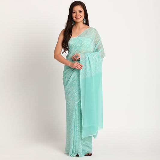 Pure Georgette Saree| Blue doodle