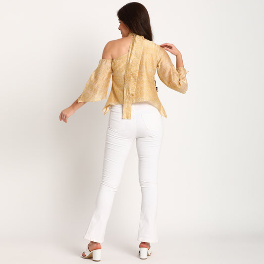 Yellow Doodle| Signature scarf collar top