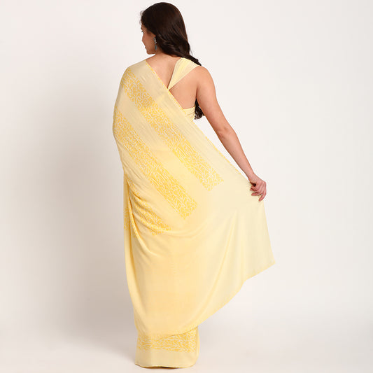 Pure Crepe Saree | Yellow doodle |Lines