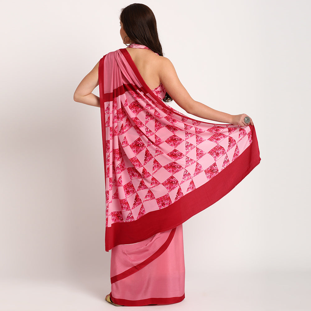 Pure Crepe Saree| Pink Spring| Grid