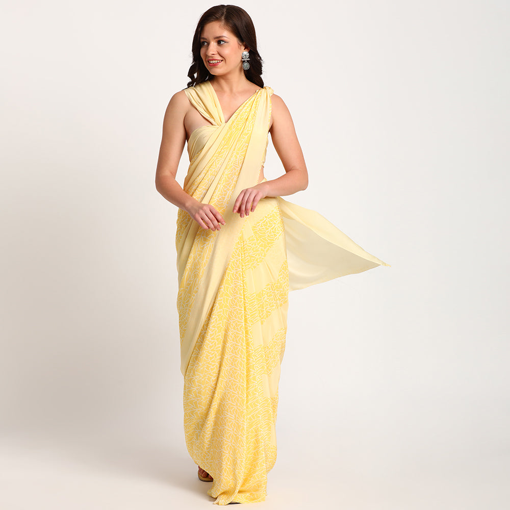 Pure Crepe Saree | Yellow doodle |Lines