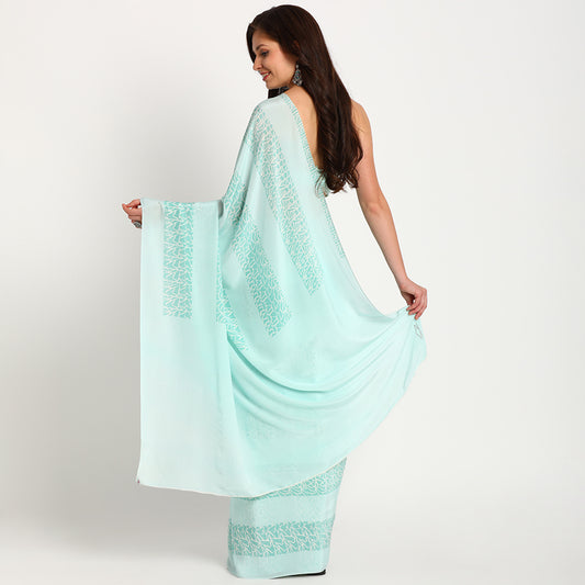 Pure Crepe Saree |Blue doodle| Lines