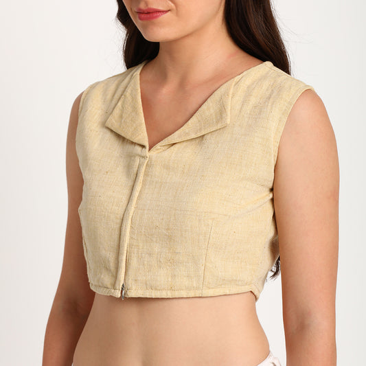 Yellow kala cotton| Flat collar crop top