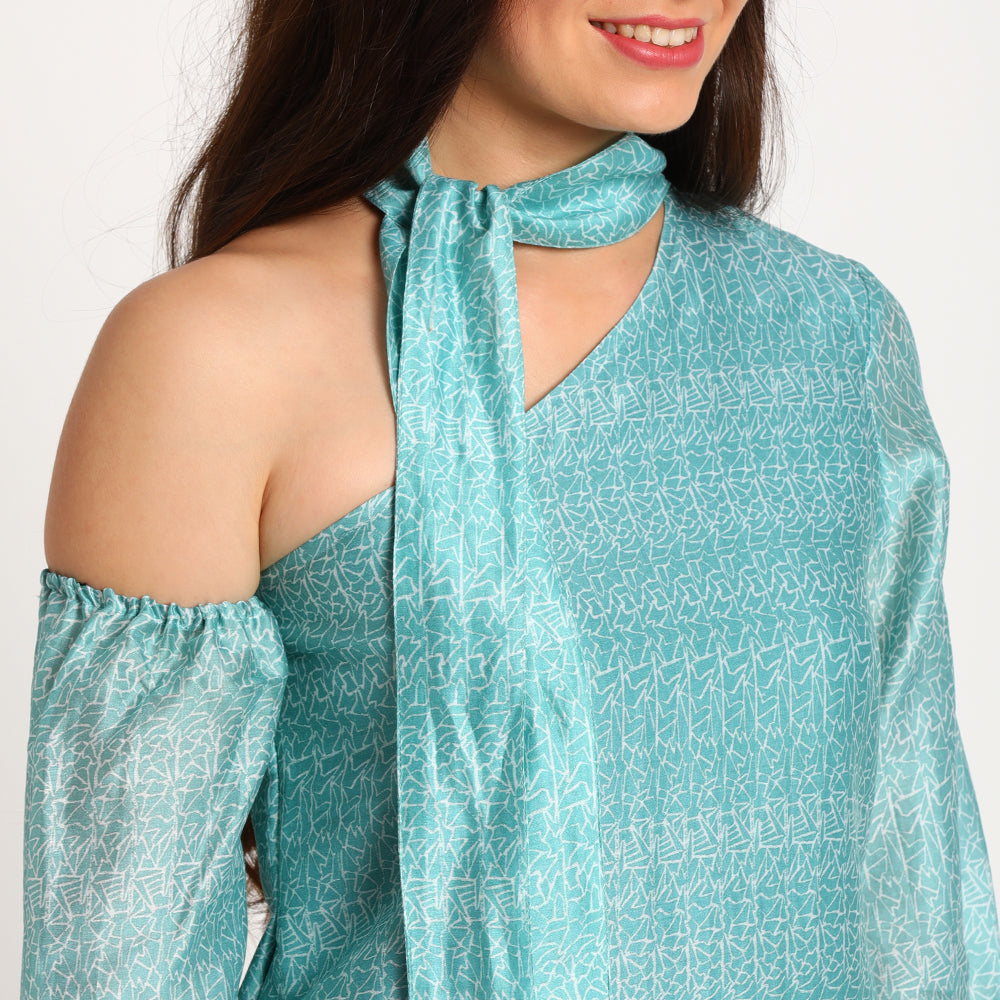 Blue doodle | Signature scarf collar dress