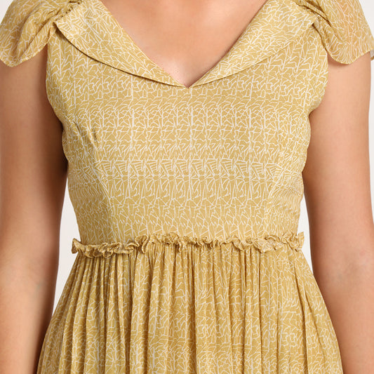 Yellow Doodle | Wide collar long dress