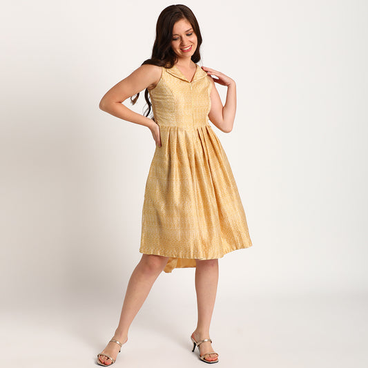 Yellow Doodle | Flat collar dress long