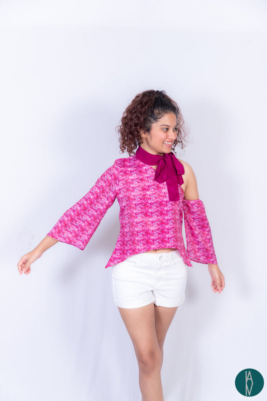 Pink Spring| Signature scarf collar top