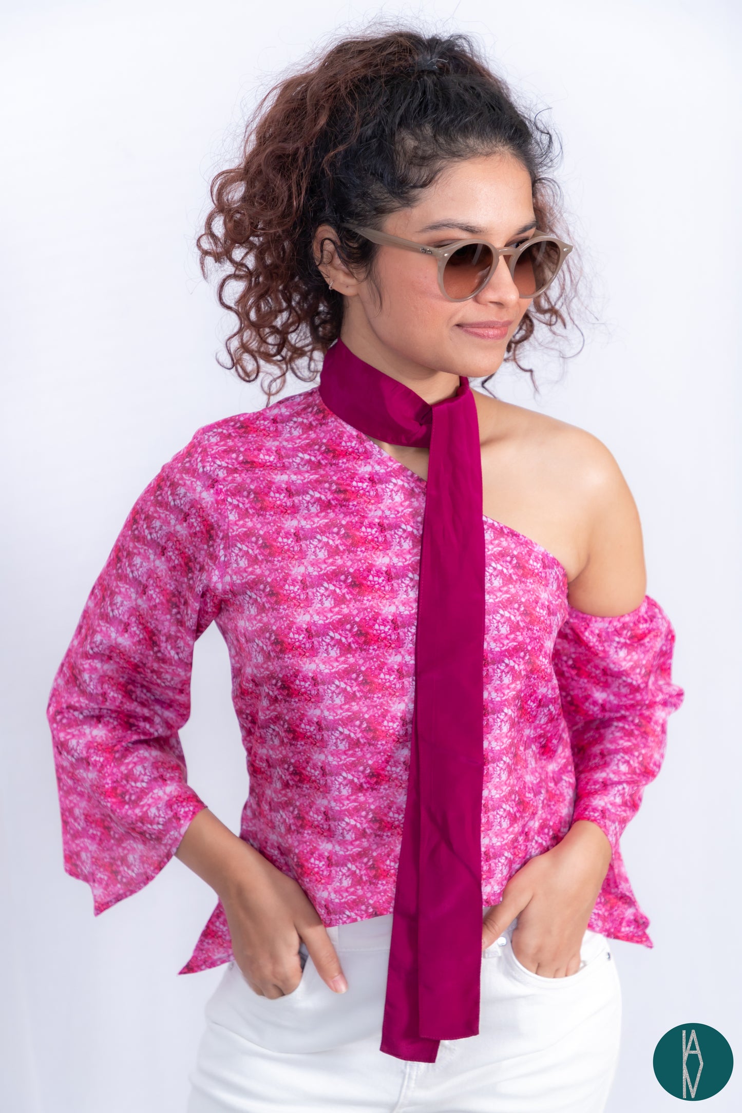 Pink Spring| Signature scarf collar top
