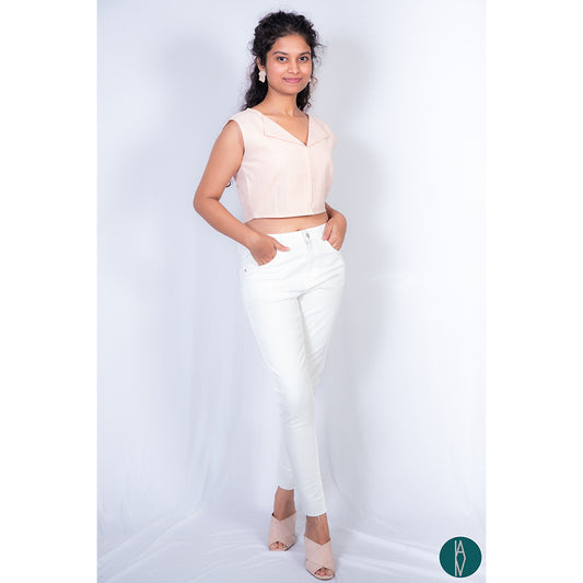 Pink kala cotton| Flat collar crop top