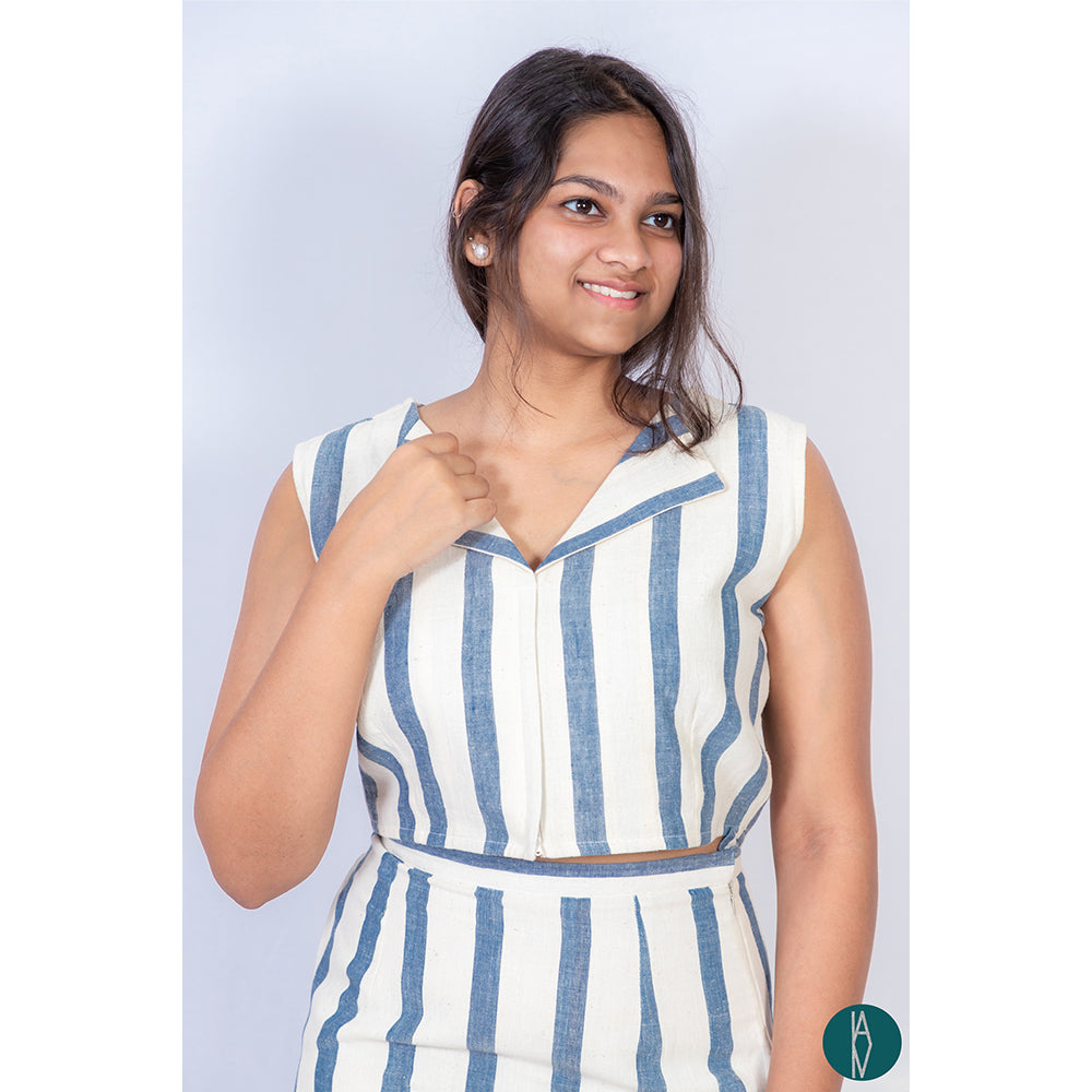 Blue kala cotton | Flat collar crop top